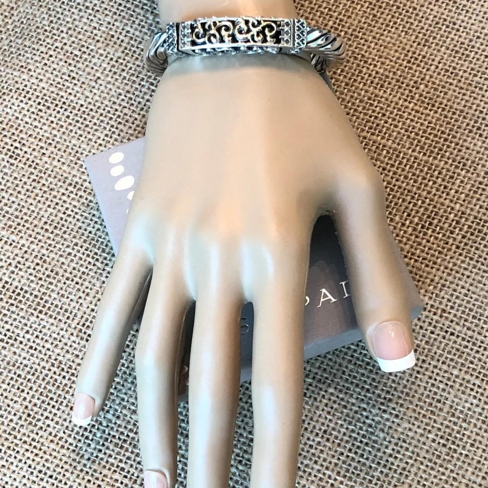 RARE 14k Gold Sterling Silver .925 Filigree Hinge Twisted Cuff Silpada Bracelet - Picture 5 of 8